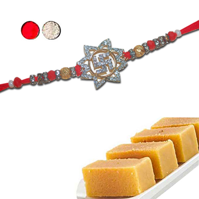 "Rakhi - AD 4250 A (Single Rakhi), 500gms of Milk Mysore Pak - Click here to View more details about this Product